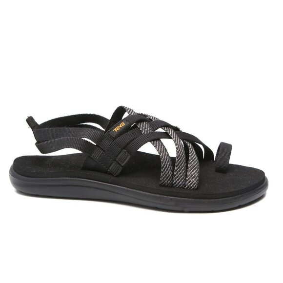 TEVA Voya Strappy Sandals Black Crisscrossed Shoes Elastic Recycled Summer - Picture 3 of 12